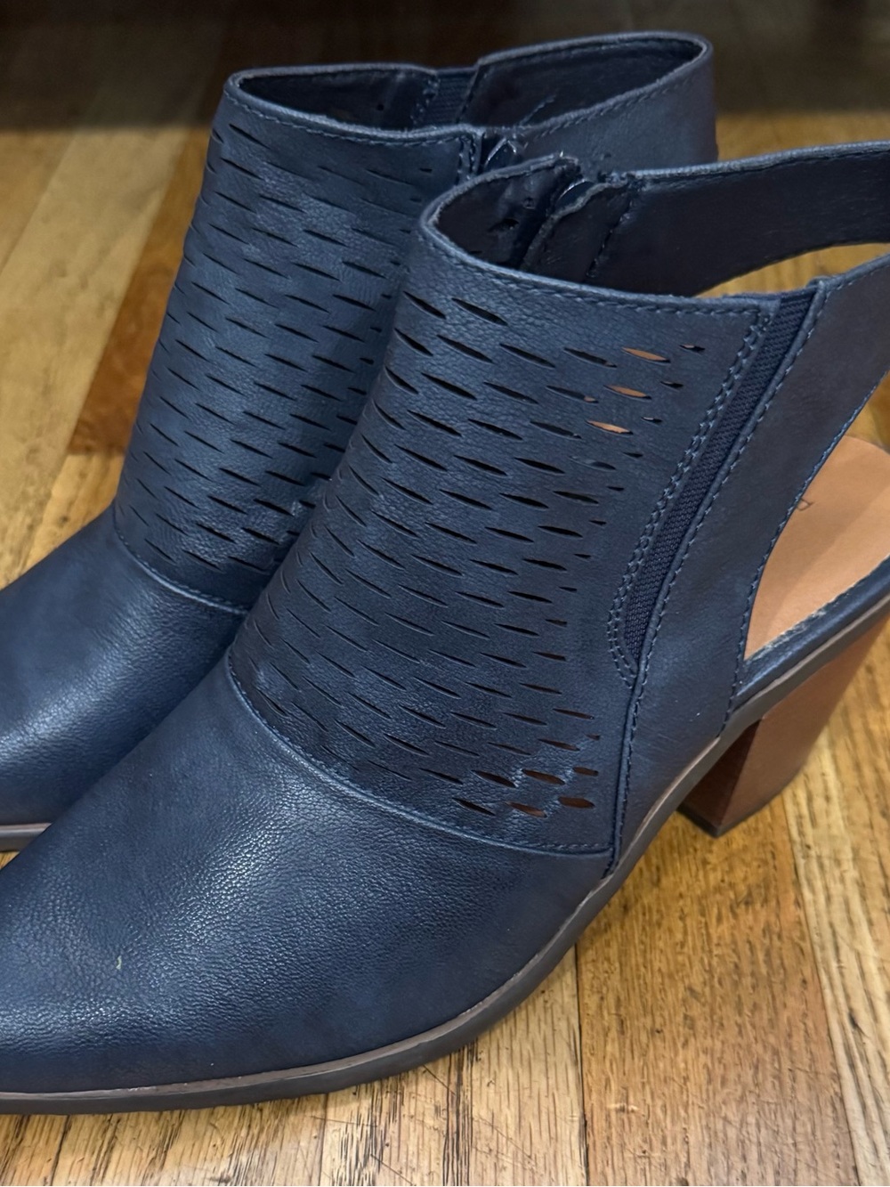 Women's Navy Perforated Slingback Heel Mules